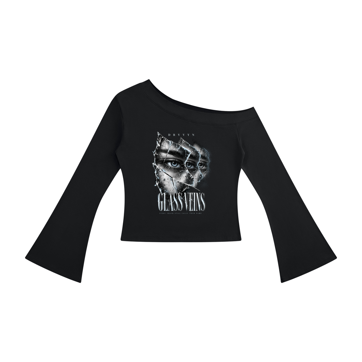DRVVYN Glass Veins Off-Shoulder Top — Black