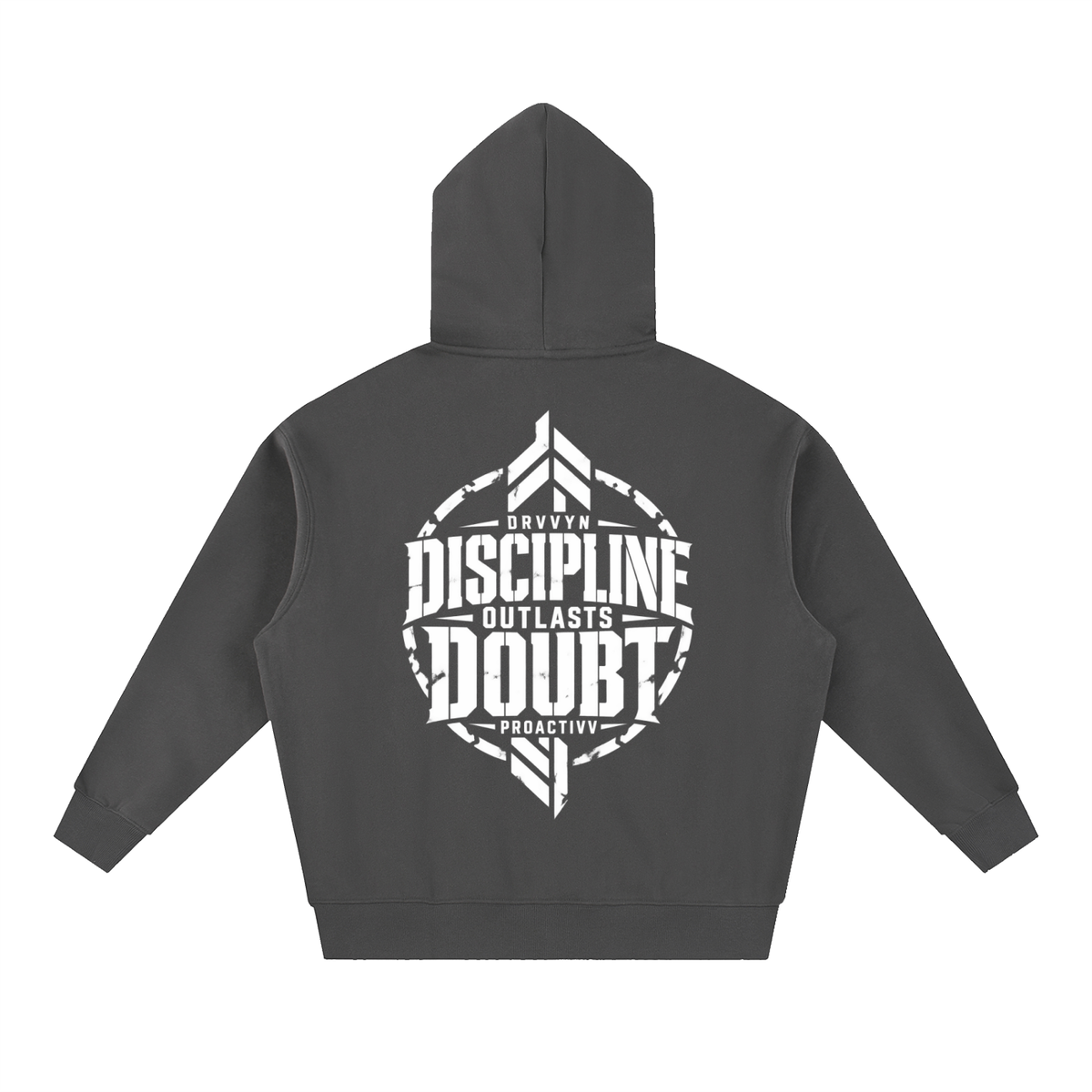 DRVVYN Proactivv — Discipline Outlasts Doubt Men’s Boxy Fleece Hoodie