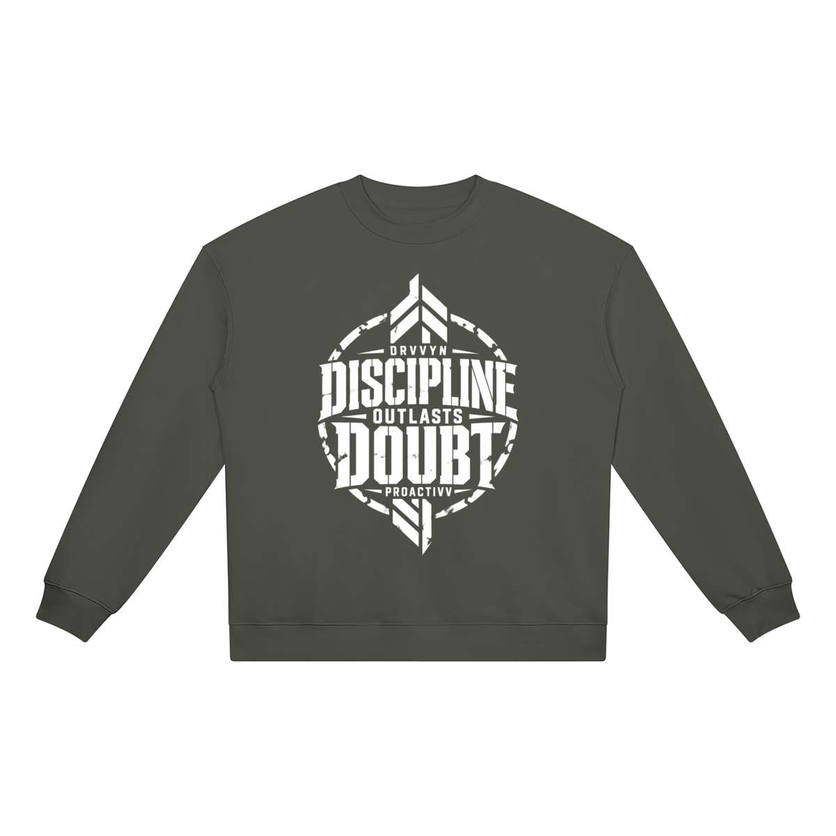 DRVVYN Proactivv — Discipline Outlasts Doubt Unisex Heavyweight Crewneck
