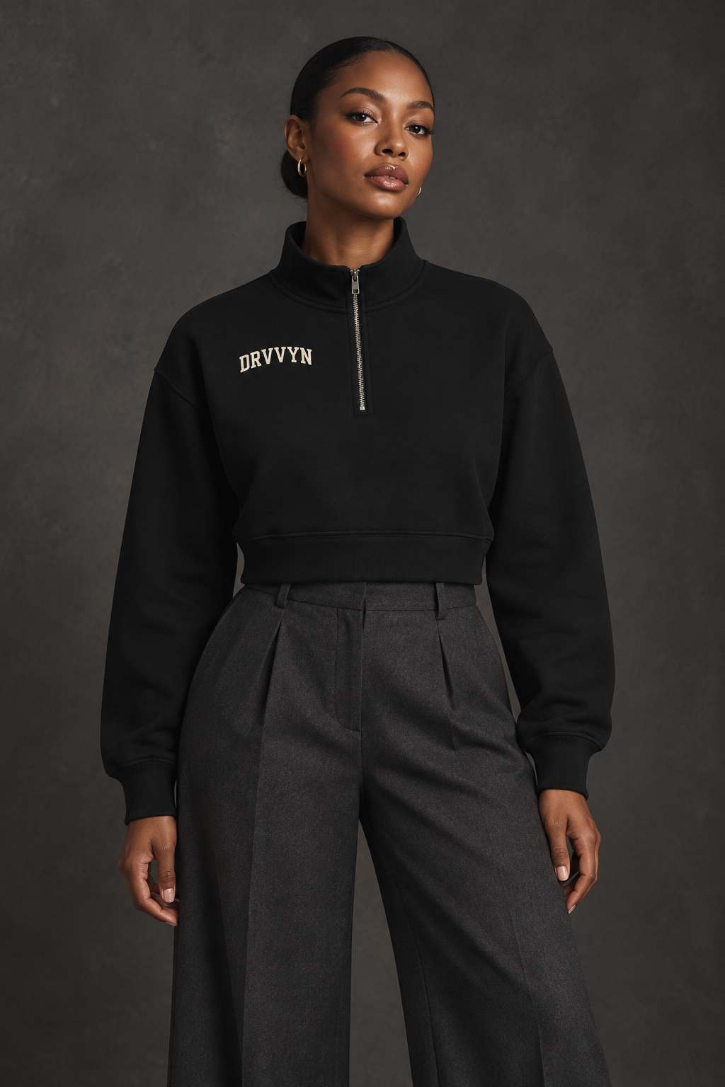 DRVVYN Collegiate Cropped Quarter Zip — Black
