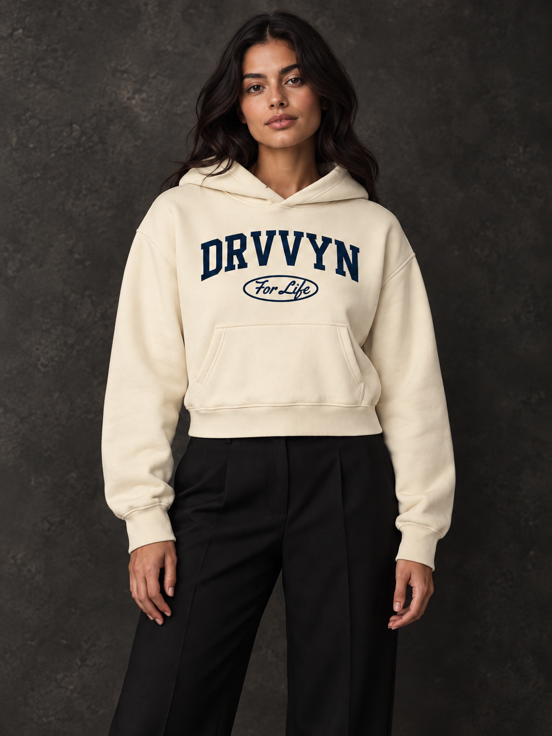 DRVVYN For Life Cropped Hoodie — Cream