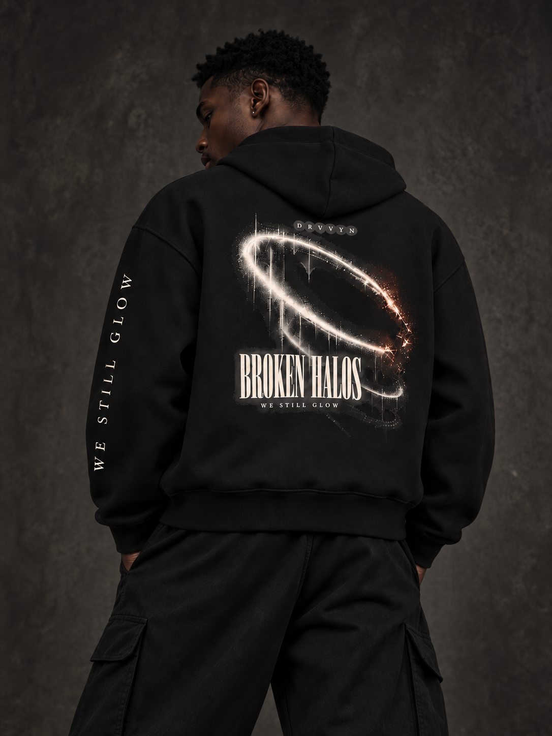 DRVVYN Broken Halos Boxy Hoodie — Black