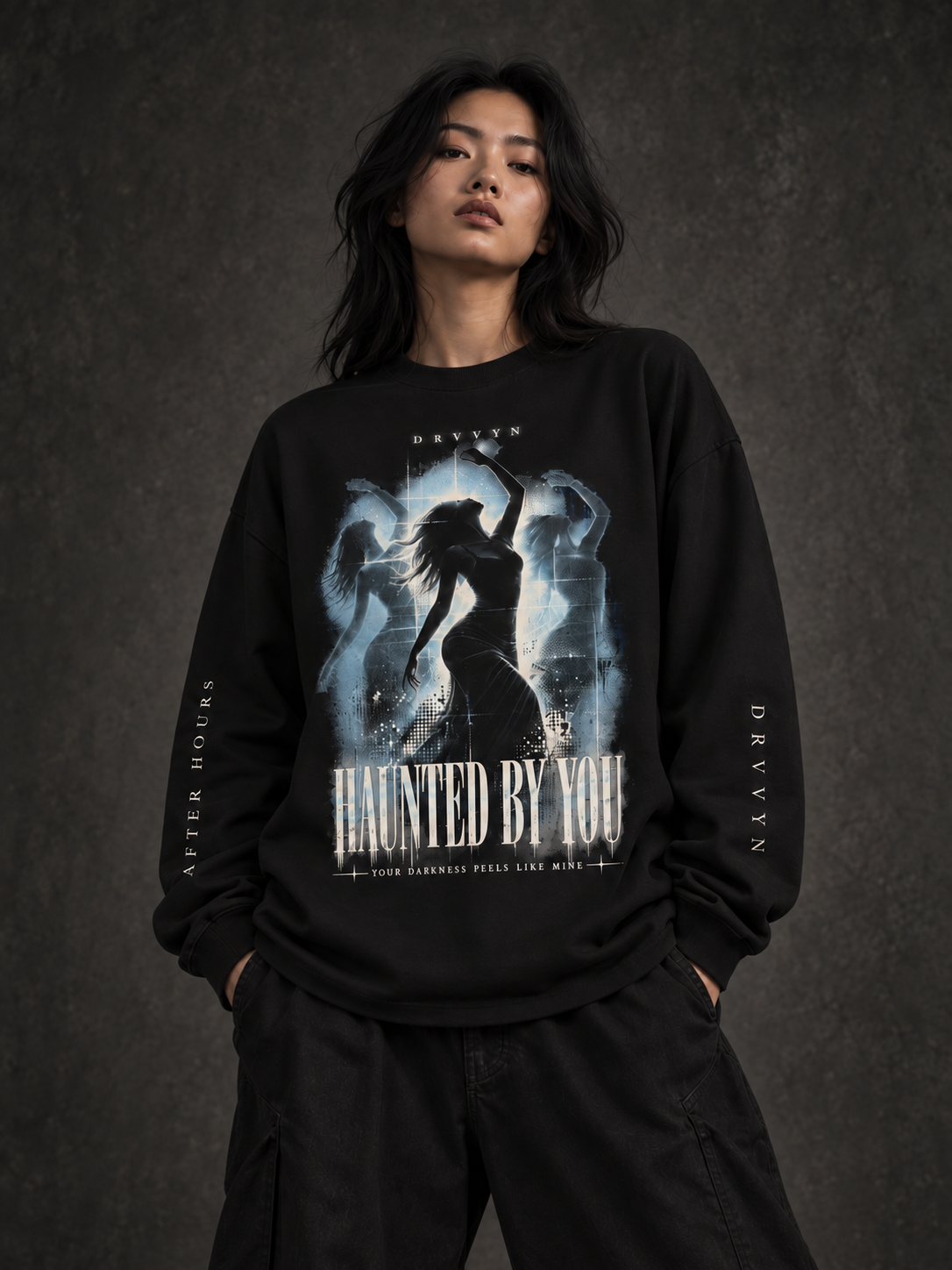DRVVYN Haunted By You Oversized Long Sleeve Tee — Black