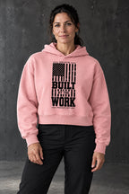 DRVVYN Proactivv Built By The Work — womens hoodie, front view on model