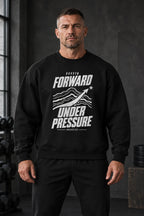 DRVVYN Proactivv Forward Under Pressure — unisex crewneck, front view on model