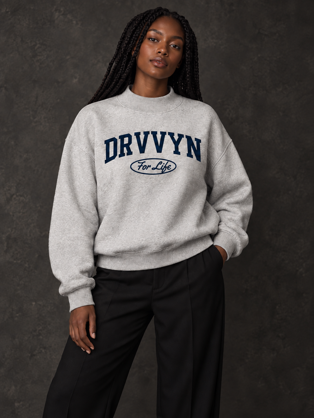 DRVVYN For Life Mock-Neck Fleece — Heather Gray
