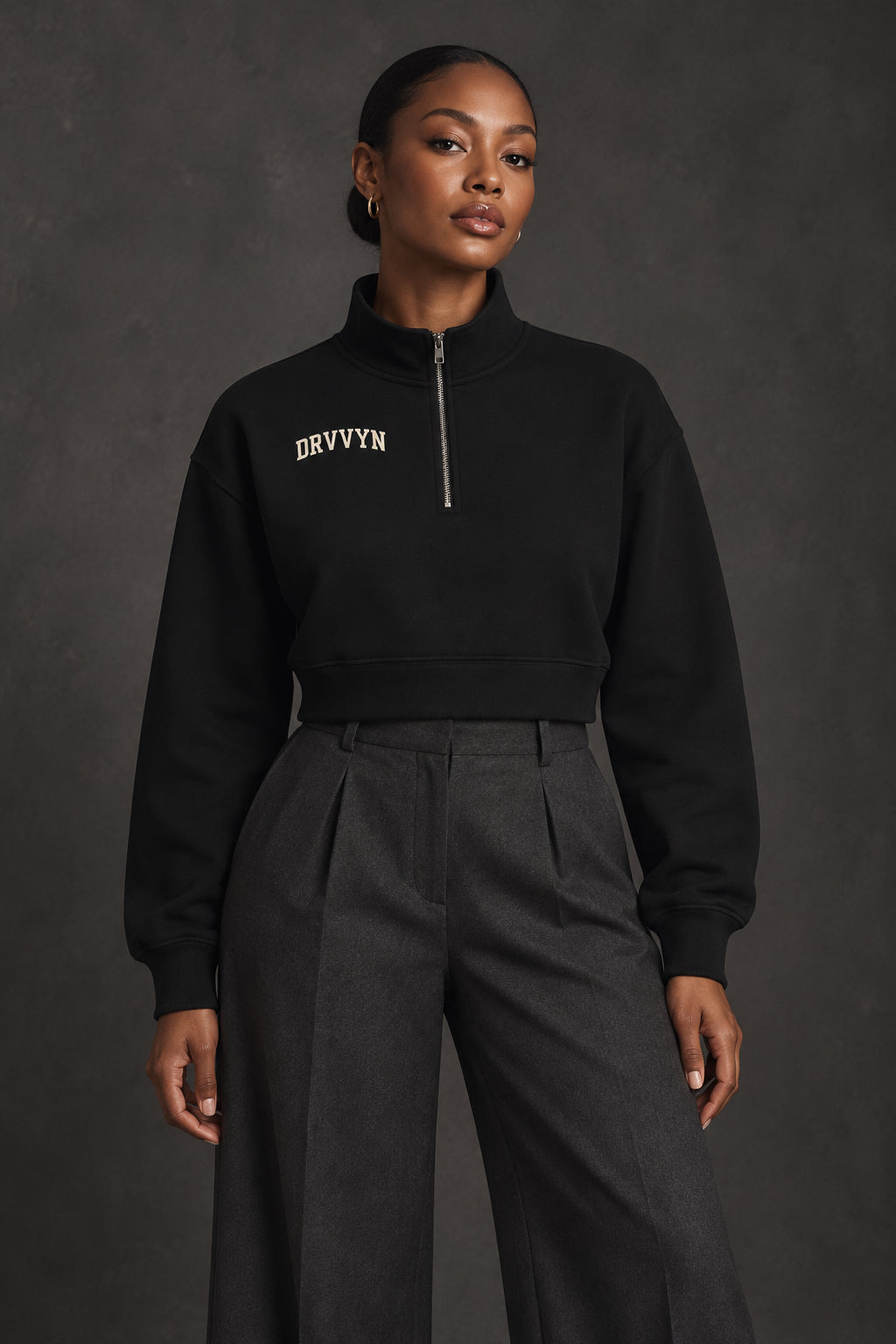 DRVVYN Collegiate Cropped Quarter Zip — Black